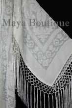 Ivory Short Fringe Coat Jacket Kimono Silk Burnout Velvet Maya Matazaro USA Made