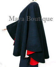 Reversible Cape Ruana Wrap Coat Black & Red Cashmere Wool USA Made Maya Matazaro