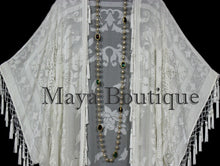 Ivory Beaded Silk Burnout Velvet Kimono Opera Coat Fringe Jacket Maya Matazaro