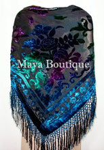 MAYA MATAZARO Burnout Velvet Piano Shawl Wrap Scarf Tye Dye Navy