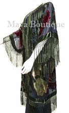 Fringe Jacket Kimono Silk Burnout Velvet Art Nouveau Black Olive Maya Matazaro