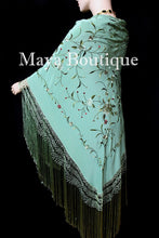 Flamenco Embroidered Silk Piano Shawl Wrap Tiffany Green Hand Dyed Maya Matazaro