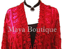 Red Burnout Velvet & Lace Kimono Caftan Jacket Duster Maya Matazaro