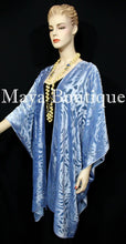 Maya Matazaro Serenity Blue Camellia Burnout Velvet Caftan Kimono Jacket USA