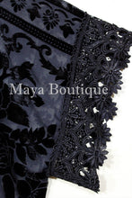 Lace & Burnout Velvet Kimono Caftan Jacket Duster Black Maya Matazaro Plus