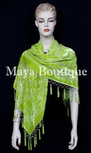 Lime Green Piano Shawl Scarf Wrap All Beaded Silk Burnout Velvet Maya Matazaro