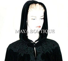 Cloak Opera Cape BLACK Victorian Rep Long Velvet & Lace Lined Maya Boutique