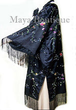 Silk Kimono Duster Coat Kimono All Embroidered & Lined Black Maya Matazaro