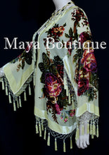 Victorian Rose Jacket Short Kimono Beaded Silk Velvet Vanilla Maya Matazaro