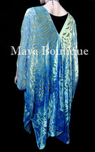 Maya Matazaro Blue Ombre Camellia Burnout Velvet Caftan Kimono Jacket Hand Dyed
