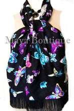 Butterfly Scarf Wrap Maya Matazaro Georgette With Fringes Made In USA MAYA