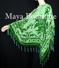 Green Piano Shawl Scarf Wrap All Beaded Silk Burnout Velvet Maya Matazaro