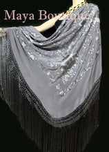 Flamenco Embroidered Silk Piano Shawl Wrap Dusk Gray Floral 84" Maya Matazaro