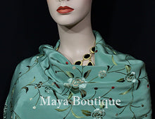 Flamenco Embroidered Silk Piano Shawl Wrap Tiffany Green Hand Dyed Maya Matazaro