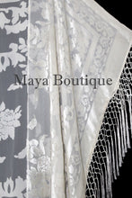Ivory Kaftan Duster Fringe Jacket Kimono Opera Coat Burnout Velvet Maya Matazaro
