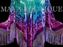 Purple Aqua Hand Dyed Poncho Shawl Top Silk Velvet Wearable Art Maya Matazaro