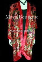 Silk Caftan Kimono Jacket Velvet Red Multi Gypsy Rose Maya Matazaro USA Made