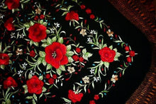 Red Roses Hand Embroidered Flamenco Silk Piano Shawl Huge 90" Maya Matazaro