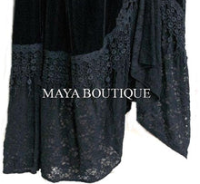 Cloak Opera Cape BLACK Victorian Rep Long Velvet & Lace Lined Maya Boutique