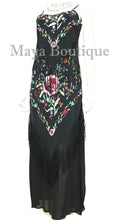 Dress Gown Silk Embroidered Flapper Style Black Multi Maya Matazaro L