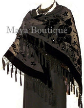 Beaded Black Triangle Shawl Wrap Opera Scarf Silk Burnout Velvet Maya Boutique