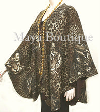 Reversible Wool Cashmere Cape Ruana Coat Animal Print  Solid Brown Maya Matazaro