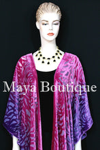 Pink Purple Camellia Burnout Velvet Caftan Kimono Duster Hand Dyed Maya Matazaro