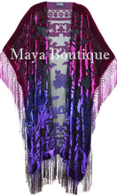 Violet Magenta Wearable Art Kimono Caftan Fringe Jacket Burnout Velvet Hand Dyed