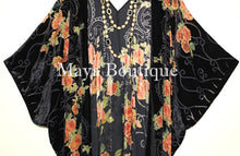 Tea Roses Caftan Kimono Burnout Velvet Black Orange Usa Made Maya Matazaro