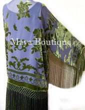 Fringe Jacket Short Kimono Olive & Gray Silk Burnout Velvet Maya Matazaro