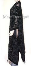 Maya Matazaro Opera Caftan Kimono Duster Burnout Velvet Black Extra Long
