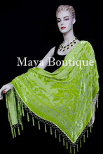 Lime Green Piano Shawl Scarf Wrap All Beaded Silk Burnout Velvet Maya Matazaro