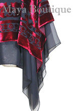 Maya Hand Dyed Layered Poncho Top Red Black Burnout Velvet & Chiffon Made In USA