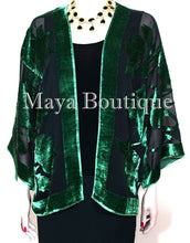 Emerald & Black Silk Burnout Velvet Jacket Short Kimono No Fringe Maya Matazaro