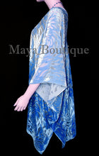 Maya Matazaro Blue Ombre Camellia Burnout Velvet Caftan Kimono Jacket Hand Dyed