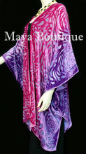 Pink Purple Camellia Burnout Velvet Caftan Kimono Duster Hand Dyed Maya Matazaro