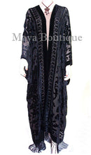 Maya Matazaro Opera Caftan Kimono Duster Burnout Velvet Black Extra Long