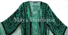 Emerald Green Kimono Long Fringe Jacket Burnout Velvet Maya Matazaro