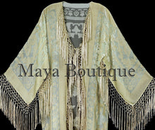 Vanilla Silk Burnout Velvet Fringes Jacket Kimono Long Coat Maya Matazaro