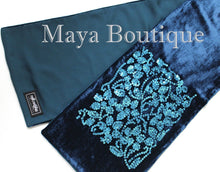 Teal Blue Scarf Sequin Velvet & Georgette Double Sided Maya Matazaro