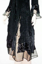 Stunning Dress Coat Crinkle Silk Velvet & Organza Ruffle Black S/M