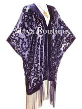 Navy Blue Caftan Kimono Duster Burnout Velvet Art Nouveau Maya Matazaro