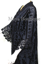 Lace & Burnout Velvet Kimono Caftan Jacket Duster Black Maya Matazaro Plus