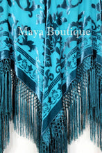Teal Turquoise Silk Burnout Velvet Poncho Kimono Top Shawl Maya Matazaro