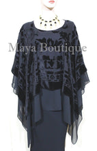 Black Maya Matazaro Layered Poncho Top Burnout Velvet & Chiffon Made In USA