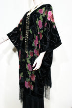 Tea Roses Caftan Kimono Burnout Velvet Black Red & Pink Usa Made Maya Matazaro