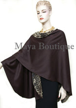 Reversible Wool Cashmere Cape Ruana Coat Animal Print  Solid Brown Maya Matazaro