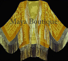 Antique Gold Fringe Jacket Short Kimono Duster Silk Burnout Velvet Maya Matazaro