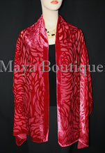 Maya Matazaro True Red Camellia Shawl Wrap Scarf Burnout Velvet Elegant!