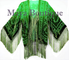 Wearable Art Velvet Kimono Jacket Hand Dyed Emerald & Jade Short Maya One Size